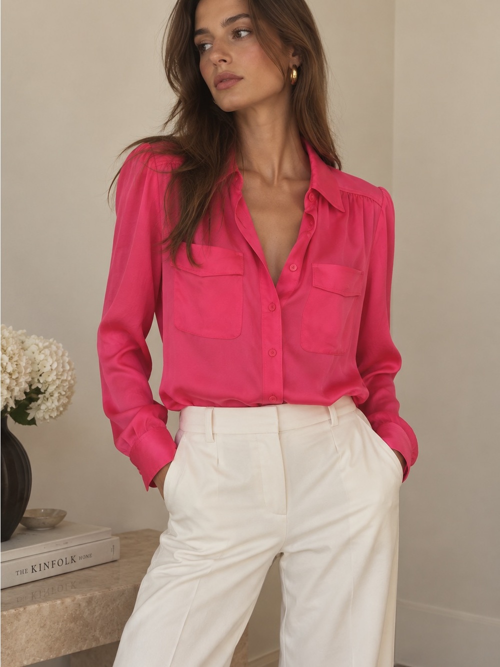 J. Crew Pink Silk Button-Down Blouse